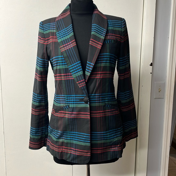 Cabi brand blazer. Black with red, green and blue plaid. “Holiday Blazer” - Picture 1 of 7